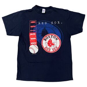 Vintage 1995 Logo 7 MLB Baseball Boston Red Sox T-Shirt Size Large Navy Blue